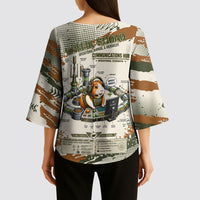 Wheek Squad Guinea Pig Kimono Sleeve Blouse Funny Military Tactical Camo Veggie Division Schematic