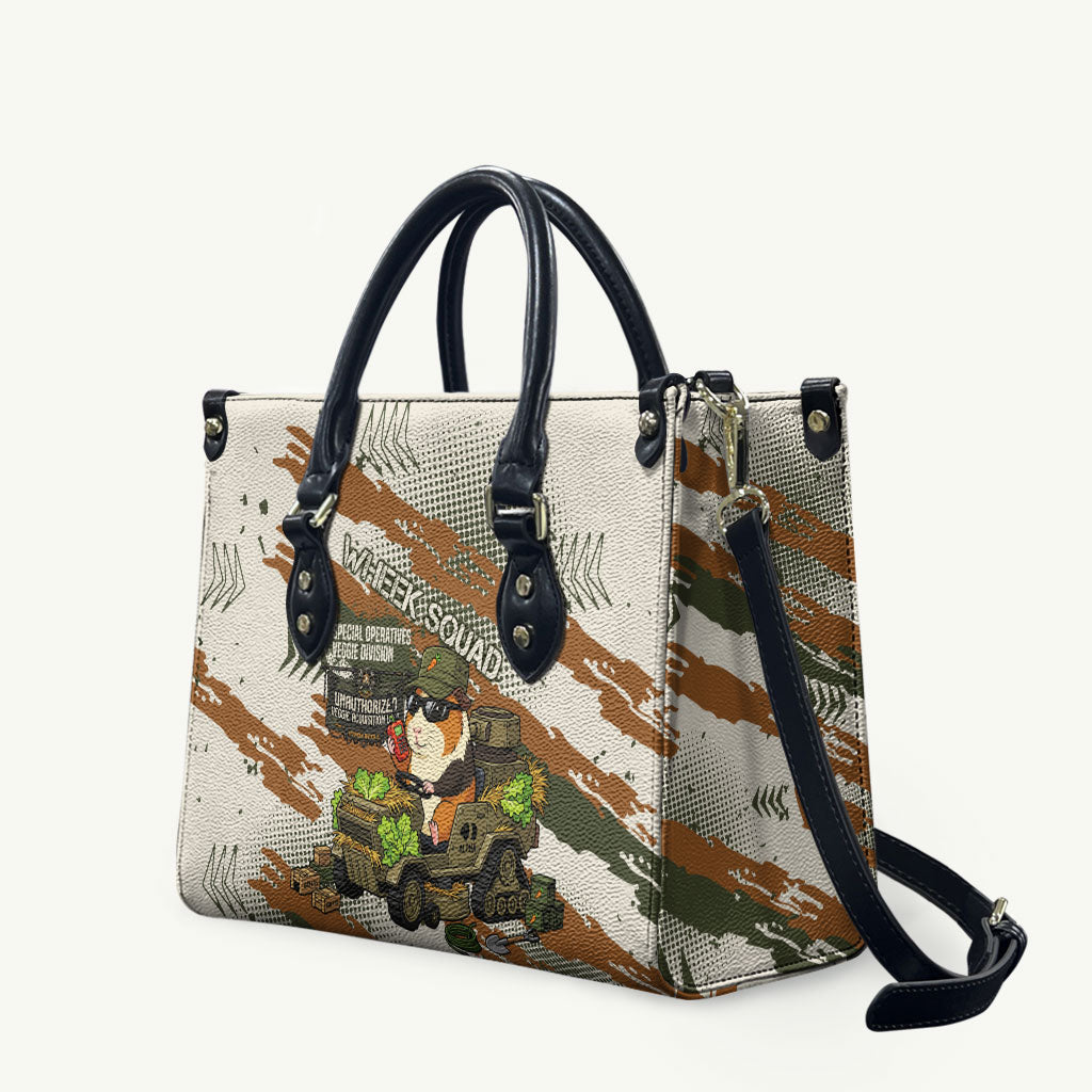 Wheek Squad Guinea Pig Leather Bag Funny Military Tactical Camo Veggie Division Schematic
