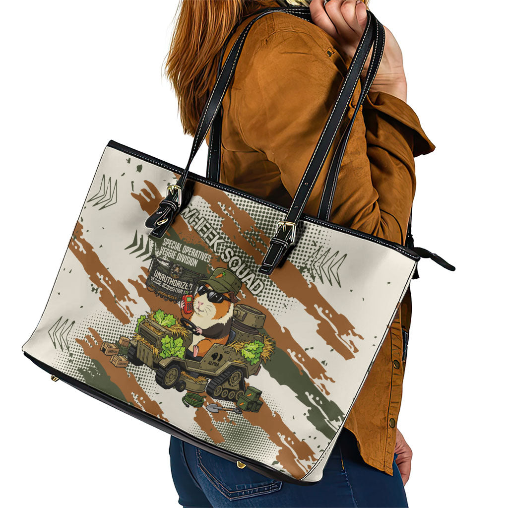 Wheek Squad Guinea Pig Leather Tote Bag Funny Military Tactical Camo Veggie Division Schematic