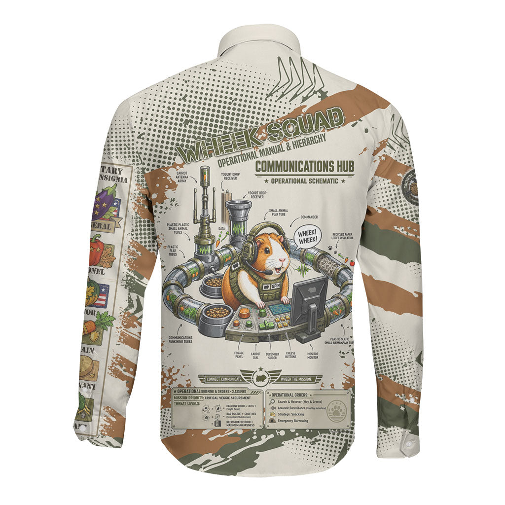 Wheek Squad Guinea Pig Long Sleeve Button Shirt Funny Military Tactical Camo Veggie Division Schematic