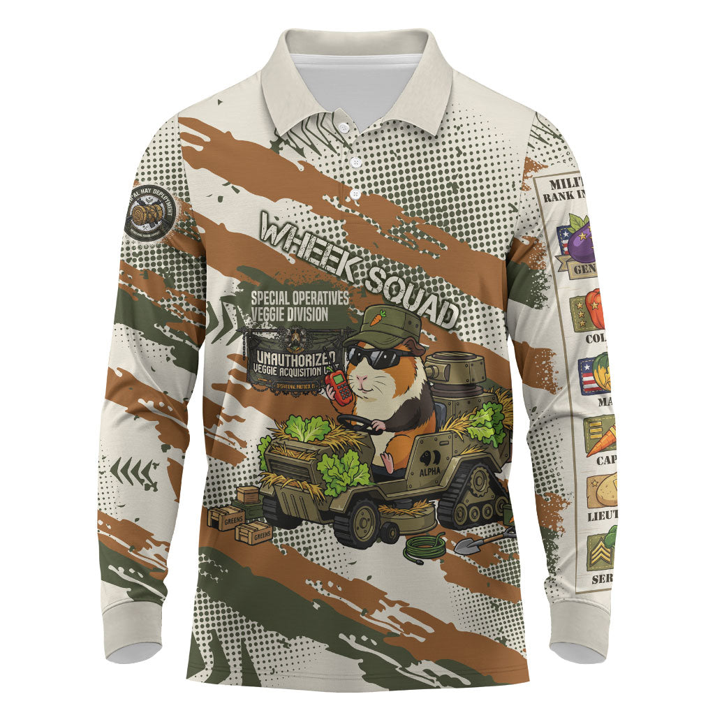 Wheek Squad Guinea Pig Long Sleeve Polo Shirt Funny Military Tactical Camo Veggie Division Schematic
