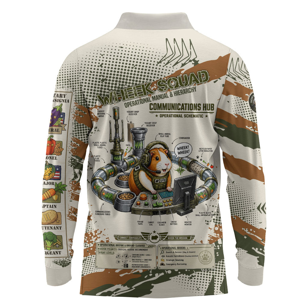 Wheek Squad Guinea Pig Long Sleeve Polo Shirt Funny Military Tactical Camo Veggie Division Schematic