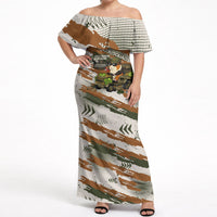 Wheek Squad Guinea Pig Off Shoulder Maxi Dress Funny Military Tactical Camo Veggie Division Schematic
