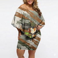 Wheek Squad Guinea Pig Off Shoulder Short Dress Funny Military Tactical Camo Veggie Division Schematic
