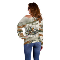 Wheek Squad Guinea Pig Off Shoulder Sweater Funny Military Tactical Camo Veggie Division Schematic