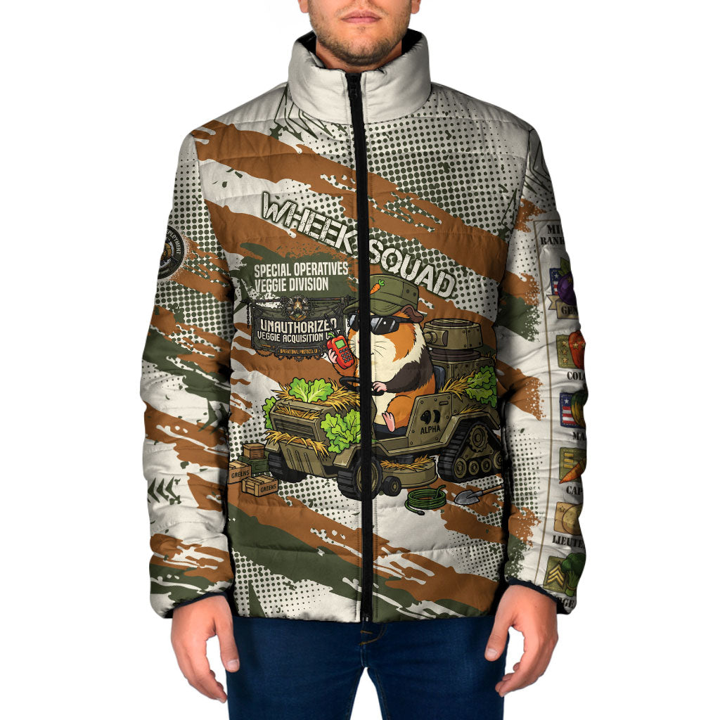 Wheek Squad Guinea Pig Padded Jacket Funny Military Tactical Camo Veggie Division Schematic