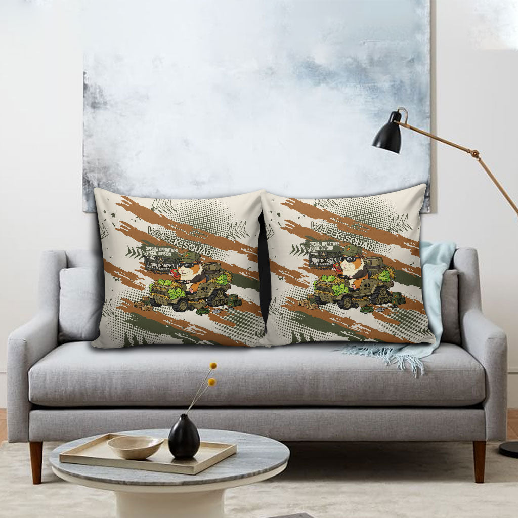 Wheek Squad Guinea Pig Pillow Cover Funny Military Tactical Camo Veggie Division Schematic