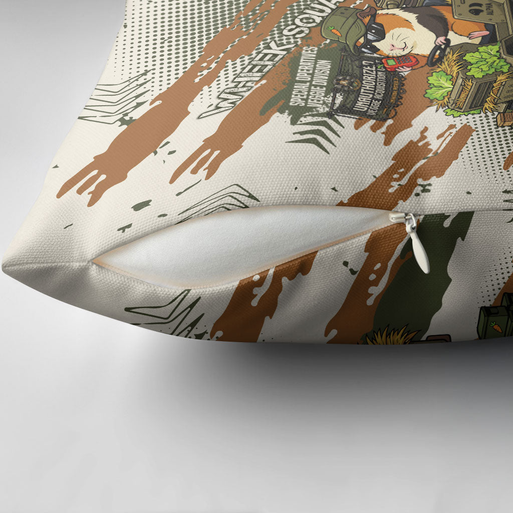 Wheek Squad Guinea Pig Pillow Cover Funny Military Tactical Camo Veggie Division Schematic