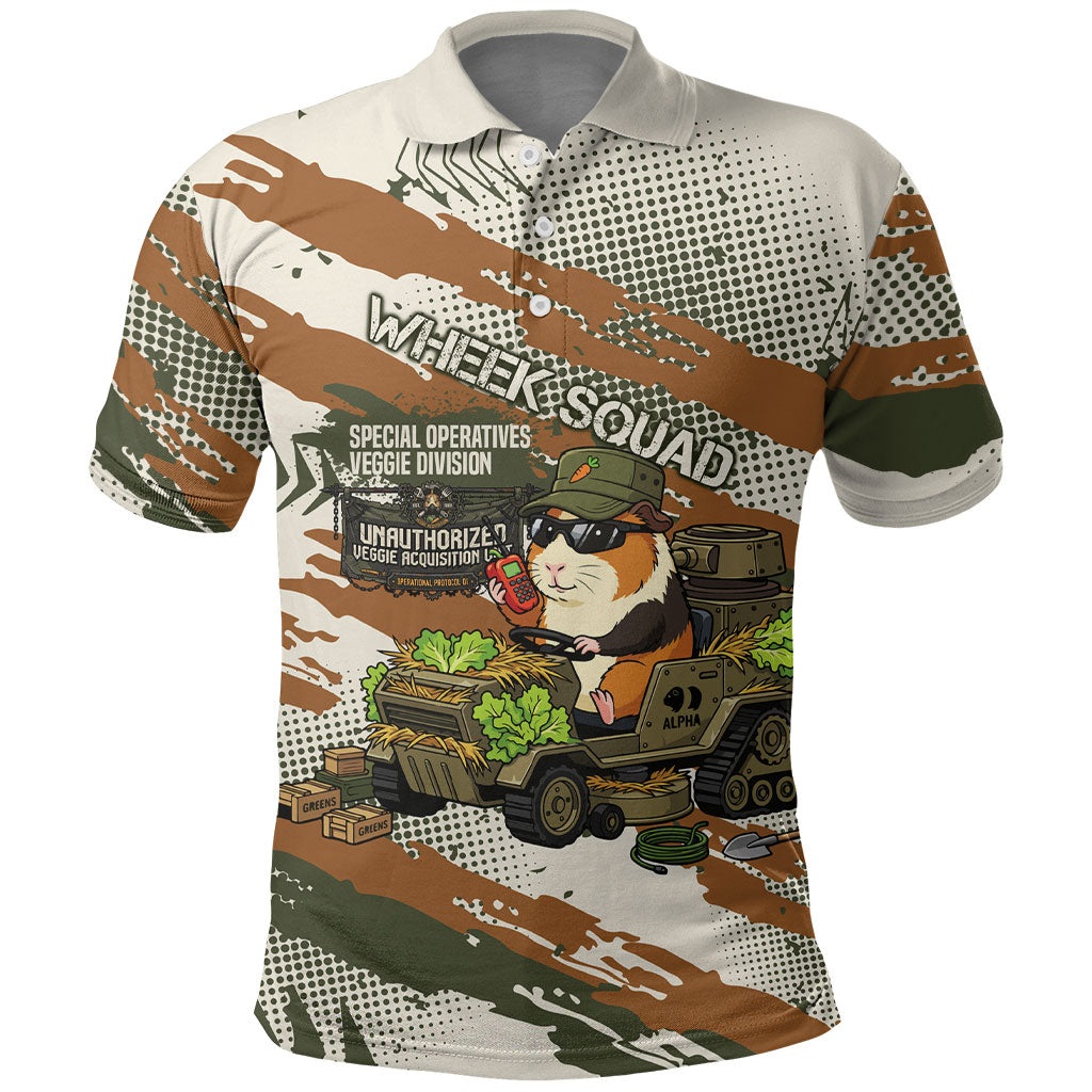 Wheek Squad Guinea Pig Polo Shirt Funny Military Tactical Camo Veggie Division Schematic