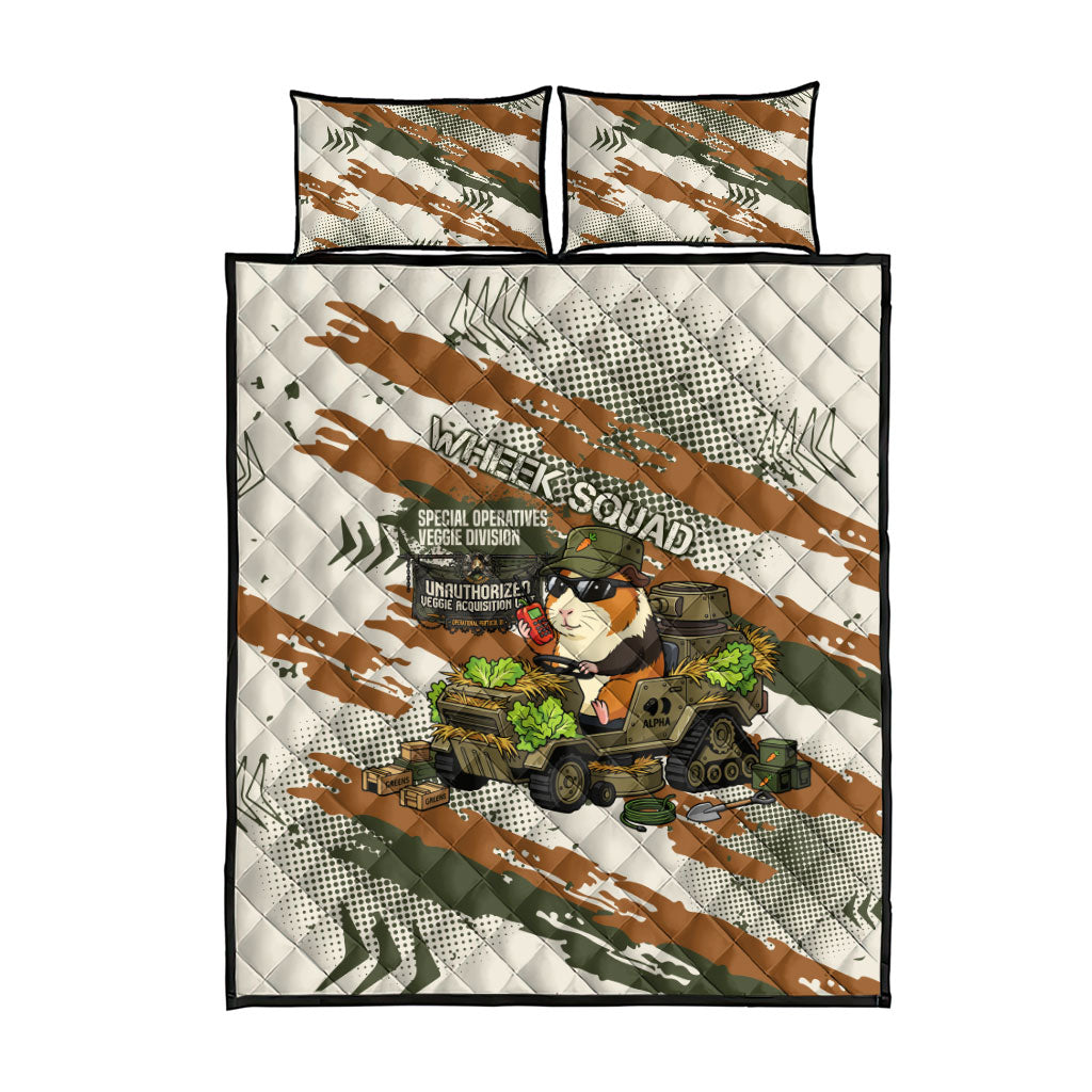Wheek Squad Guinea Pig Quilt Bed Set Funny Military Tactical Camo Veggie Division Schematic