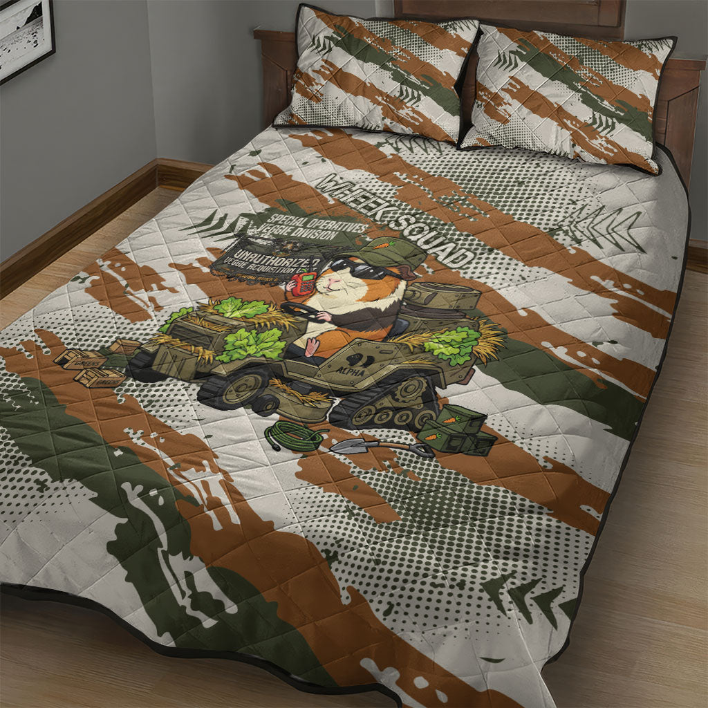 Wheek Squad Guinea Pig Quilt Bed Set Funny Military Tactical Camo Veggie Division Schematic