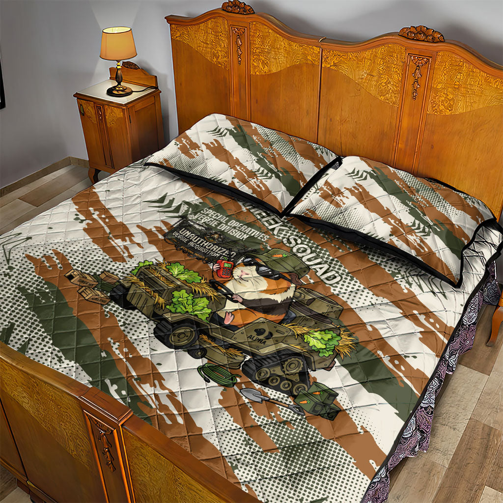 Wheek Squad Guinea Pig Quilt Bed Set Funny Military Tactical Camo Veggie Division Schematic