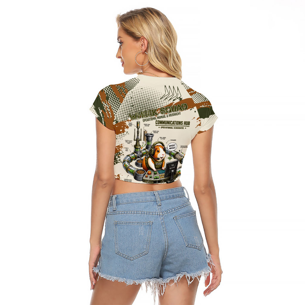 Wheek Squad Guinea Pig Raglan Cropped T Shirt Funny Military Tactical Camo Veggie Division Schematic