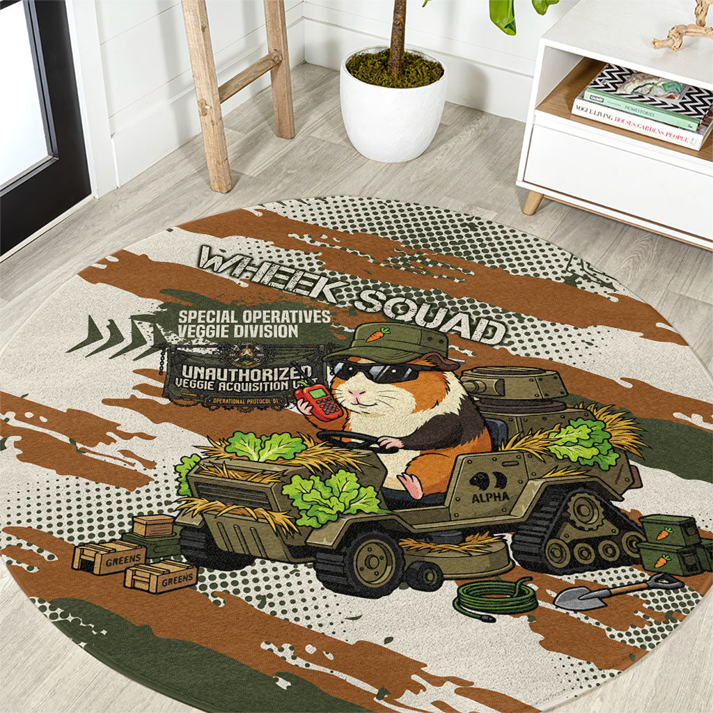 Wheek Squad Guinea Pig Round Carpet Funny Military Tactical Camo Veggie Division Schematic