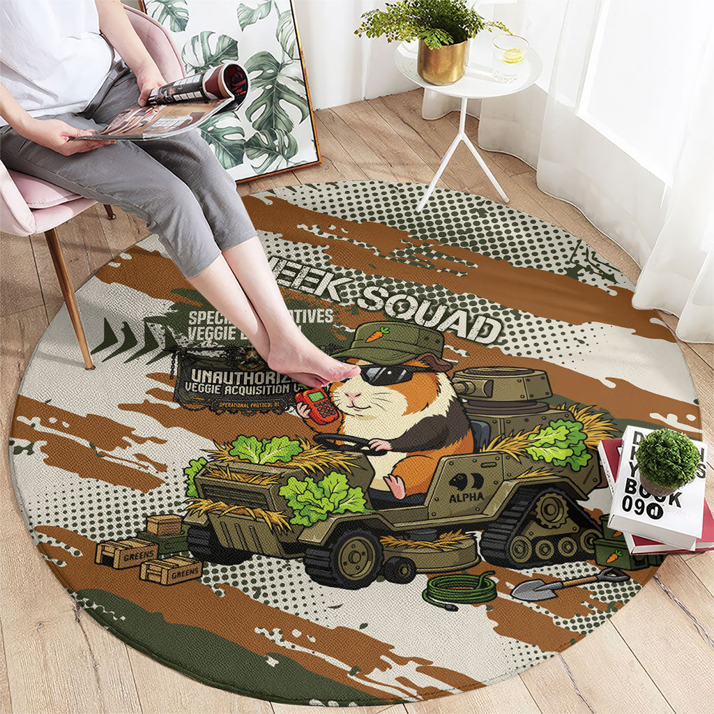 Wheek Squad Guinea Pig Round Carpet Funny Military Tactical Camo Veggie Division Schematic