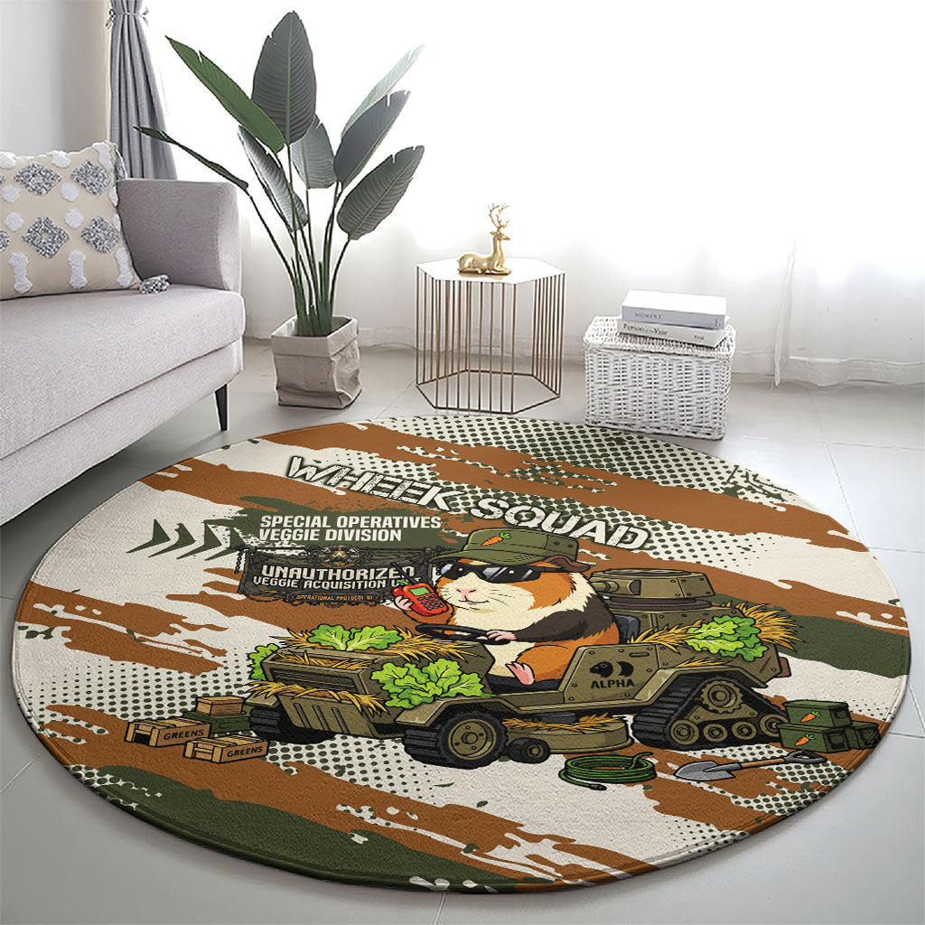 Wheek Squad Guinea Pig Round Carpet Funny Military Tactical Camo Veggie Division Schematic