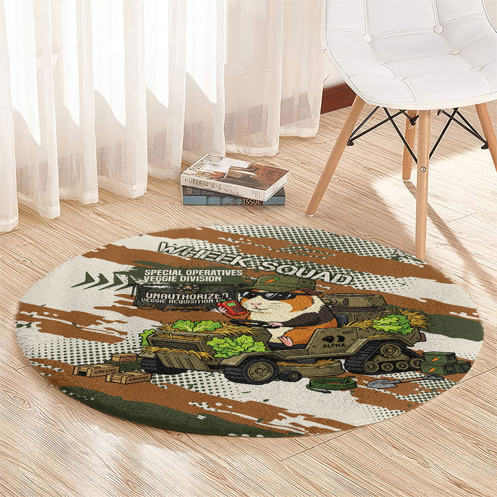 Wheek Squad Guinea Pig Round Carpet Funny Military Tactical Camo Veggie Division Schematic