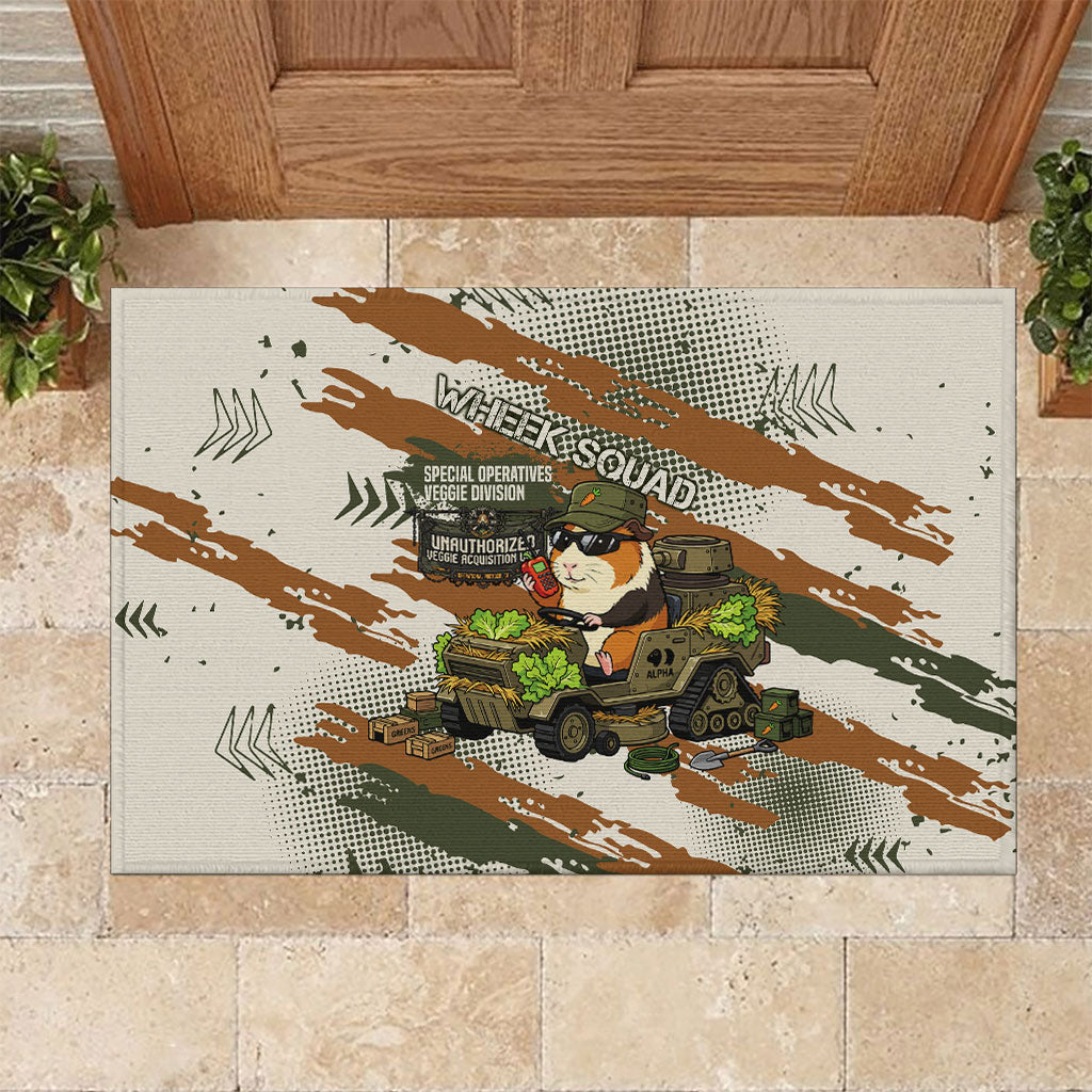 Wheek Squad Guinea Pig Rubber Doormat Funny Military Tactical Camo Veggie Division Schematic