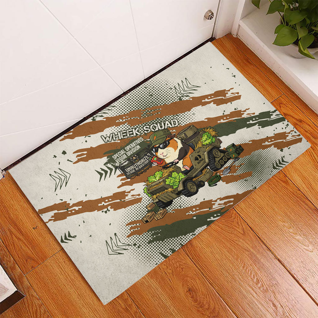 Wheek Squad Guinea Pig Rubber Doormat Funny Military Tactical Camo Veggie Division Schematic