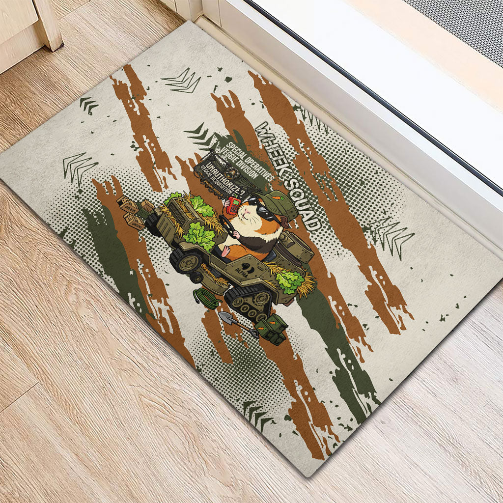 Wheek Squad Guinea Pig Rubber Doormat Funny Military Tactical Camo Veggie Division Schematic