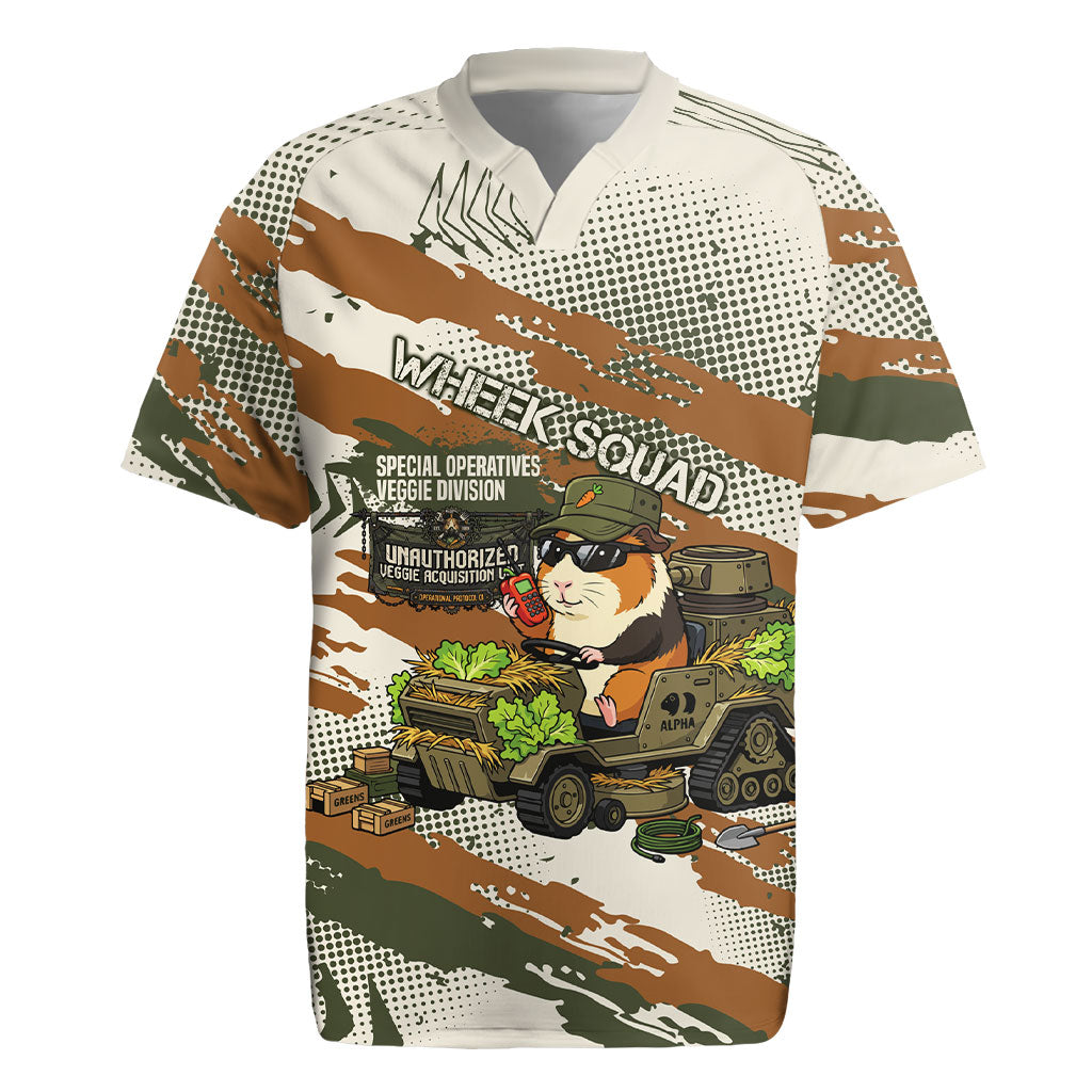 Wheek Squad Guinea Pig Rugby Jersey Funny Military Tactical Camo Veggie Division Schematic