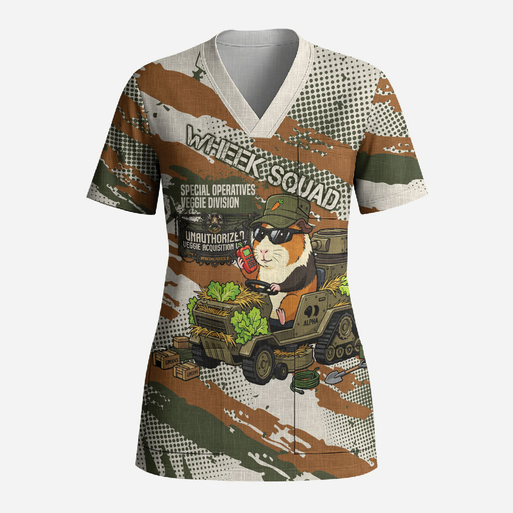 Wheek Squad Guinea Pig Scrub Top Funny Military Tactical Camo Veggie Division Schematic