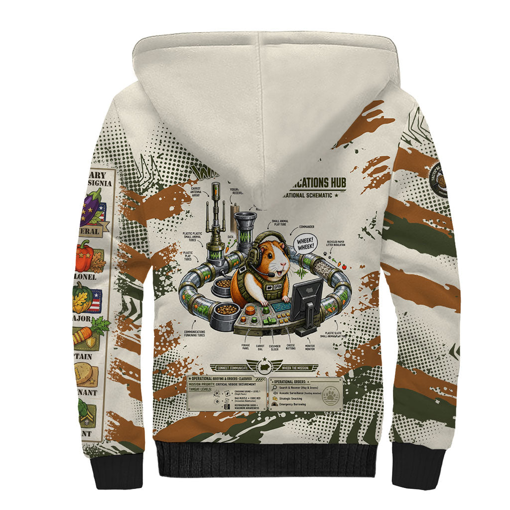 Wheek Squad Guinea Pig Sherpa Hoodie Funny Military Tactical Camo Veggie Division Schematic