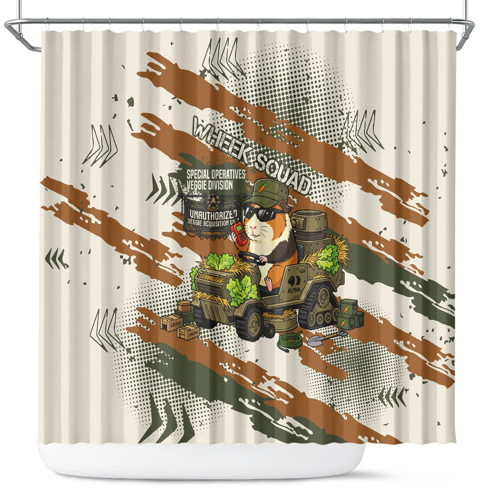 Wheek Squad Guinea Pig Shower Curtain Funny Military Tactical Camo Veggie Division Schematic