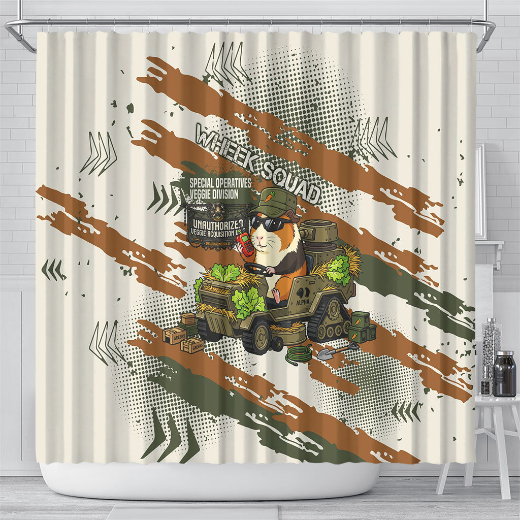 Wheek Squad Guinea Pig Shower Curtain Funny Military Tactical Camo Veggie Division Schematic