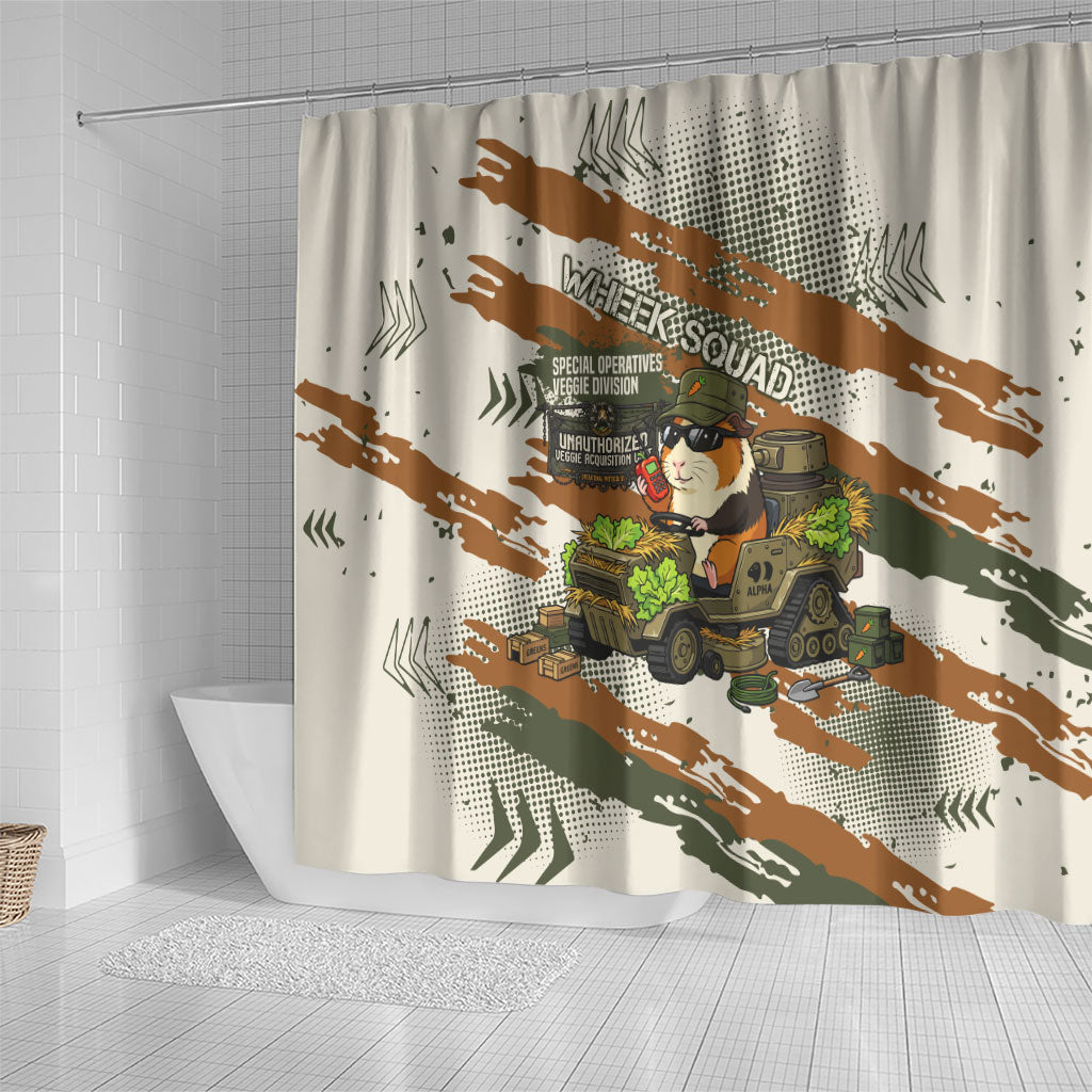 Wheek Squad Guinea Pig Shower Curtain Funny Military Tactical Camo Veggie Division Schematic
