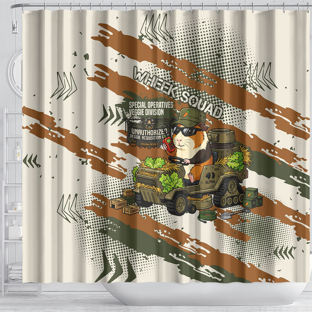 Wheek Squad Guinea Pig Shower Curtain Funny Military Tactical Camo Veggie Division Schematic