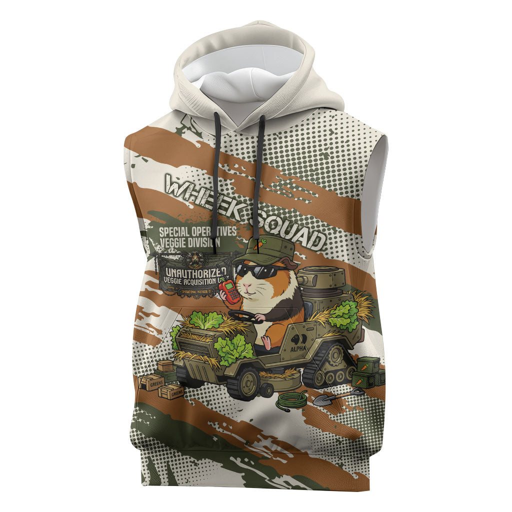 Wheek Squad Guinea Pig Sleeveless Hoodie Funny Military Tactical Camo Veggie Division Schematic