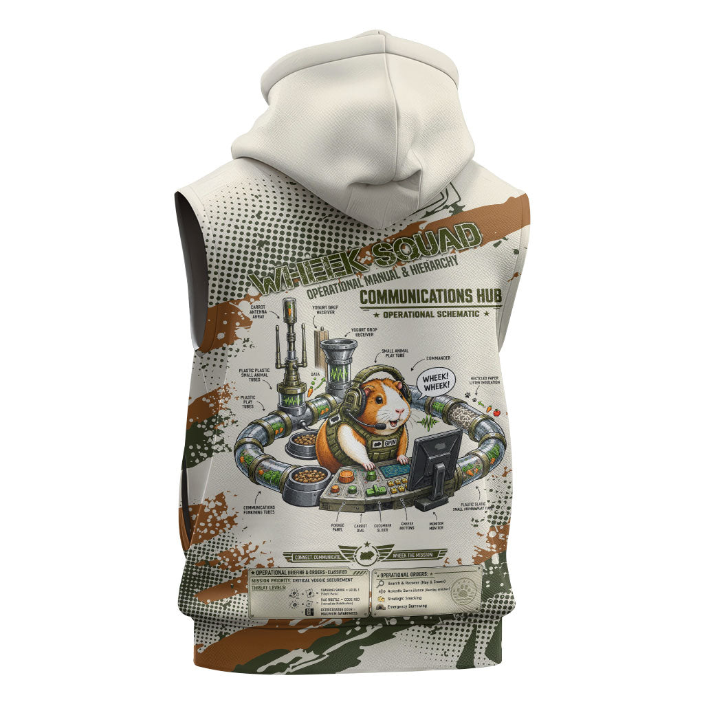 Wheek Squad Guinea Pig Sleeveless Hoodie Funny Military Tactical Camo Veggie Division Schematic
