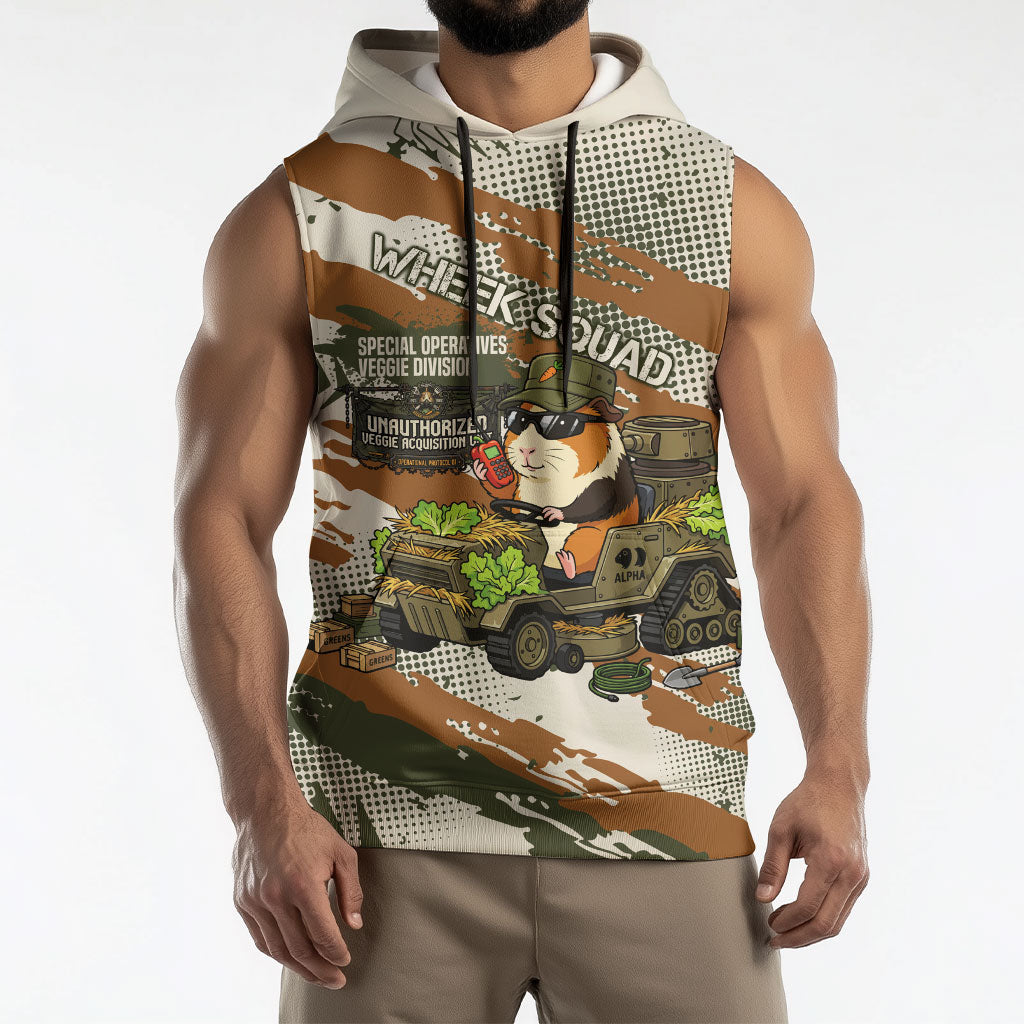 Wheek Squad Guinea Pig Sleeveless Hoodie Funny Military Tactical Camo Veggie Division Schematic
