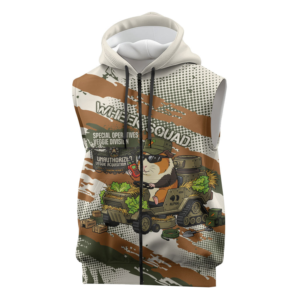 Wheek Squad Guinea Pig Sleeveless Zip Hoodie Funny Military Tactical Camo Veggie Division Schematic