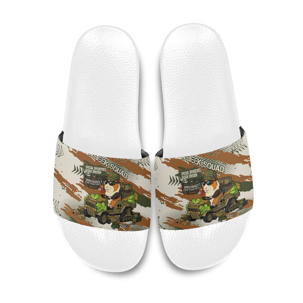 Wheek Squad Guinea Pig Slide Sandals Funny Military Tactical Camo Veggie Division Schematic