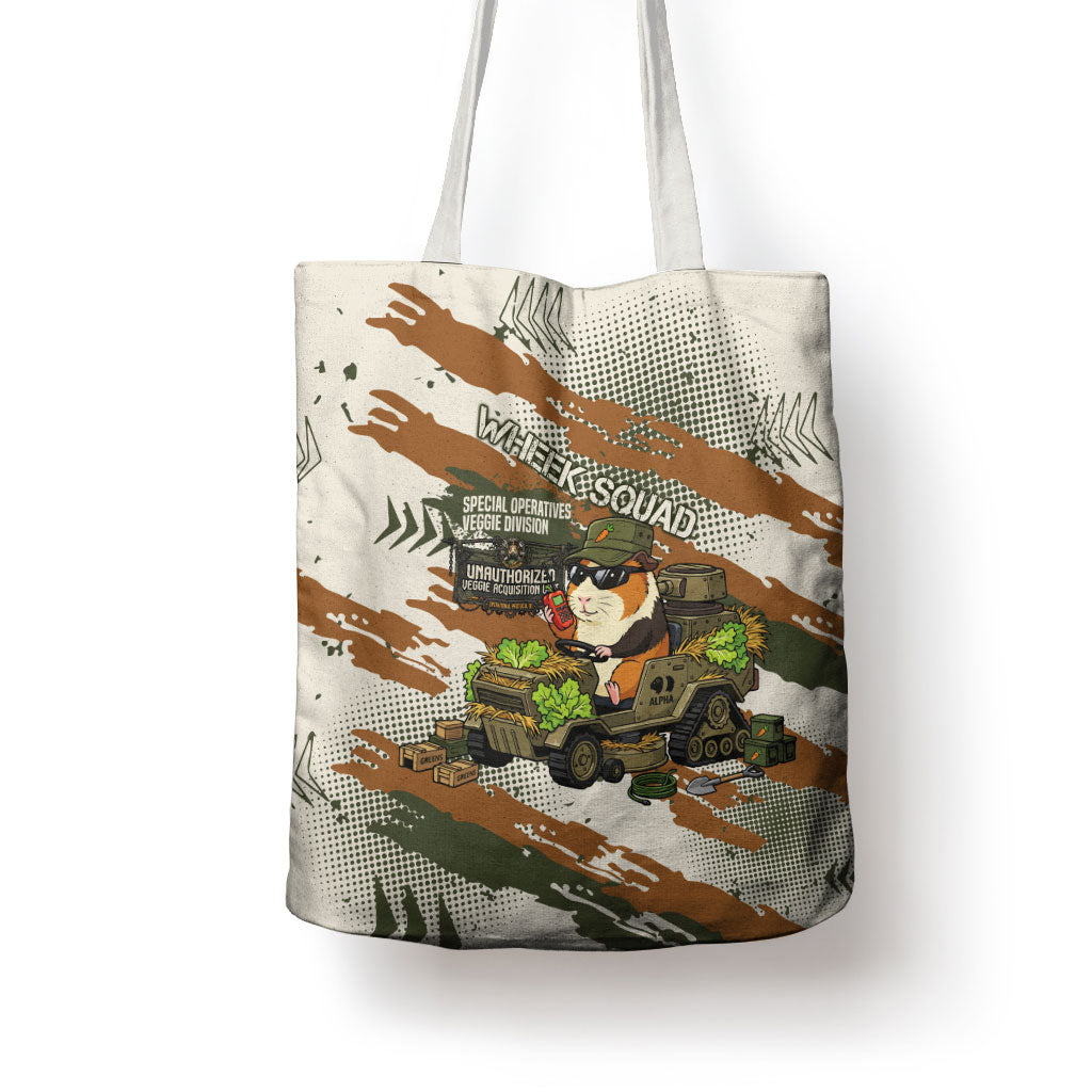 Wheek Squad Guinea Pig Tote Bag Funny Military Tactical Camo Veggie Division Schematic