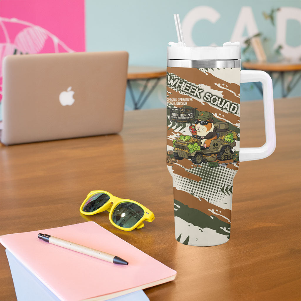 Wheek Squad Guinea Pig Tumbler With Handle Funny Military Tactical Camo Veggie Division Schematic