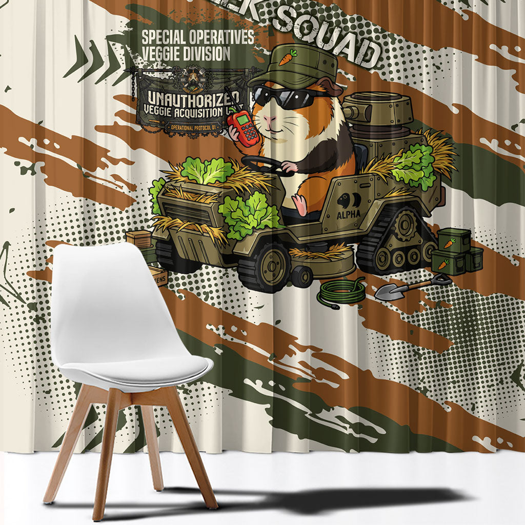 Wheek Squad Guinea Pig Window Curtain Funny Military Tactical Camo Veggie Division Schematic