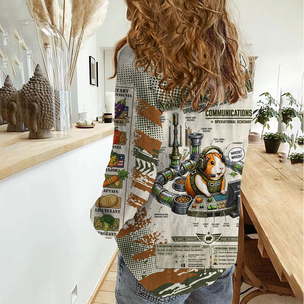 Wheek Squad Guinea Pig Women Casual Shirt Funny Military Tactical Camo Veggie Division Schematic
