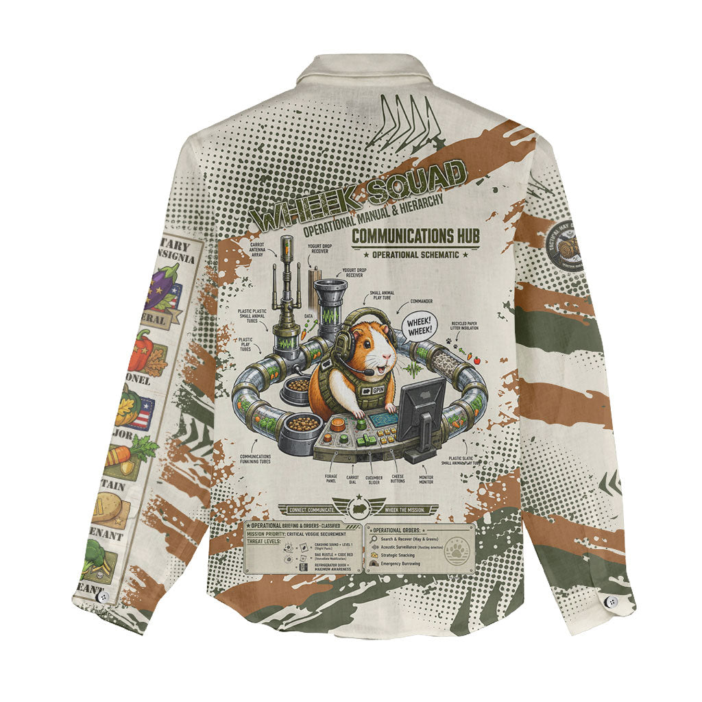 Wheek Squad Guinea Pig Women Casual Shirt Funny Military Tactical Camo Veggie Division Schematic
