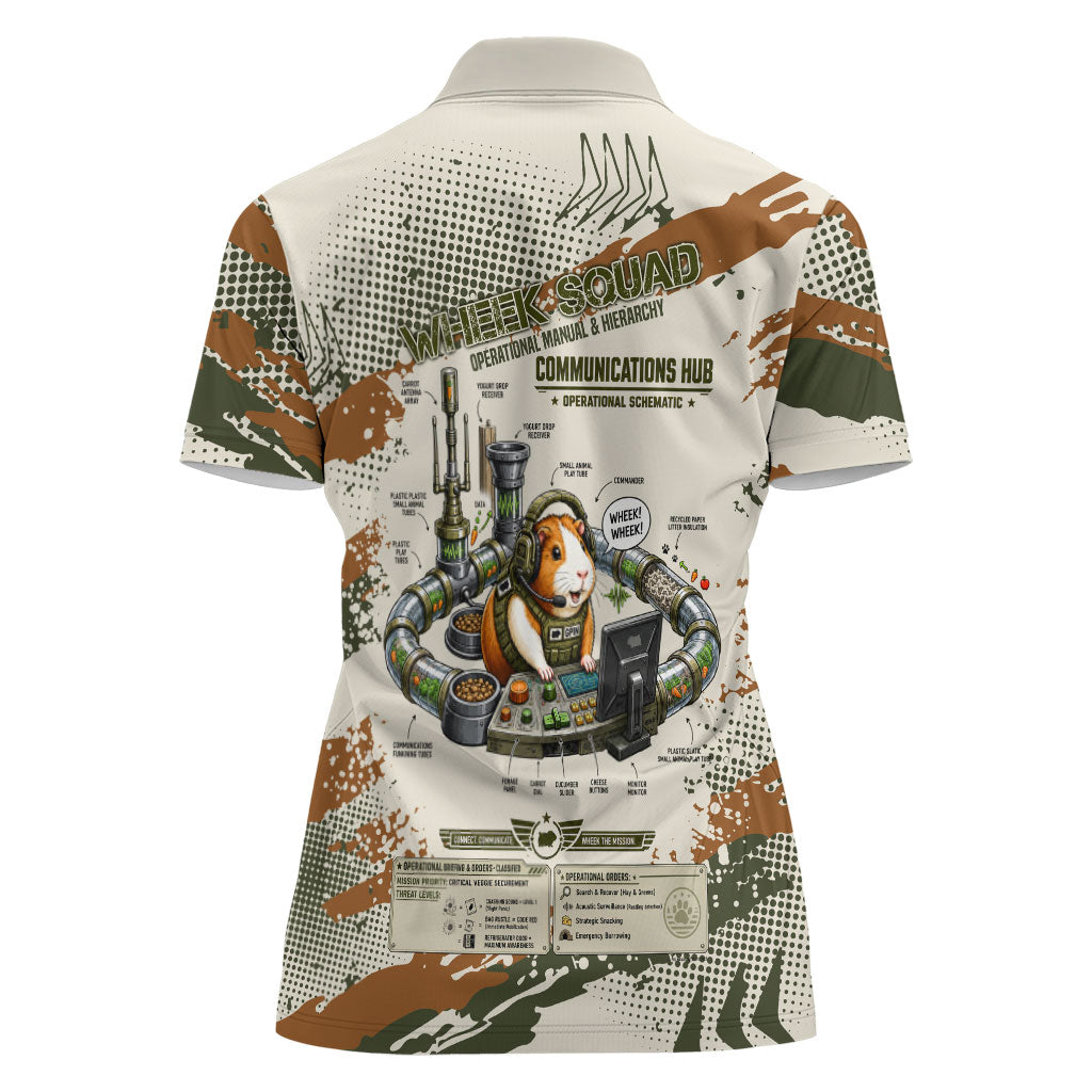 Wheek Squad Guinea Pig Women Polo Shirt Funny Military Tactical Camo Veggie Division Schematic