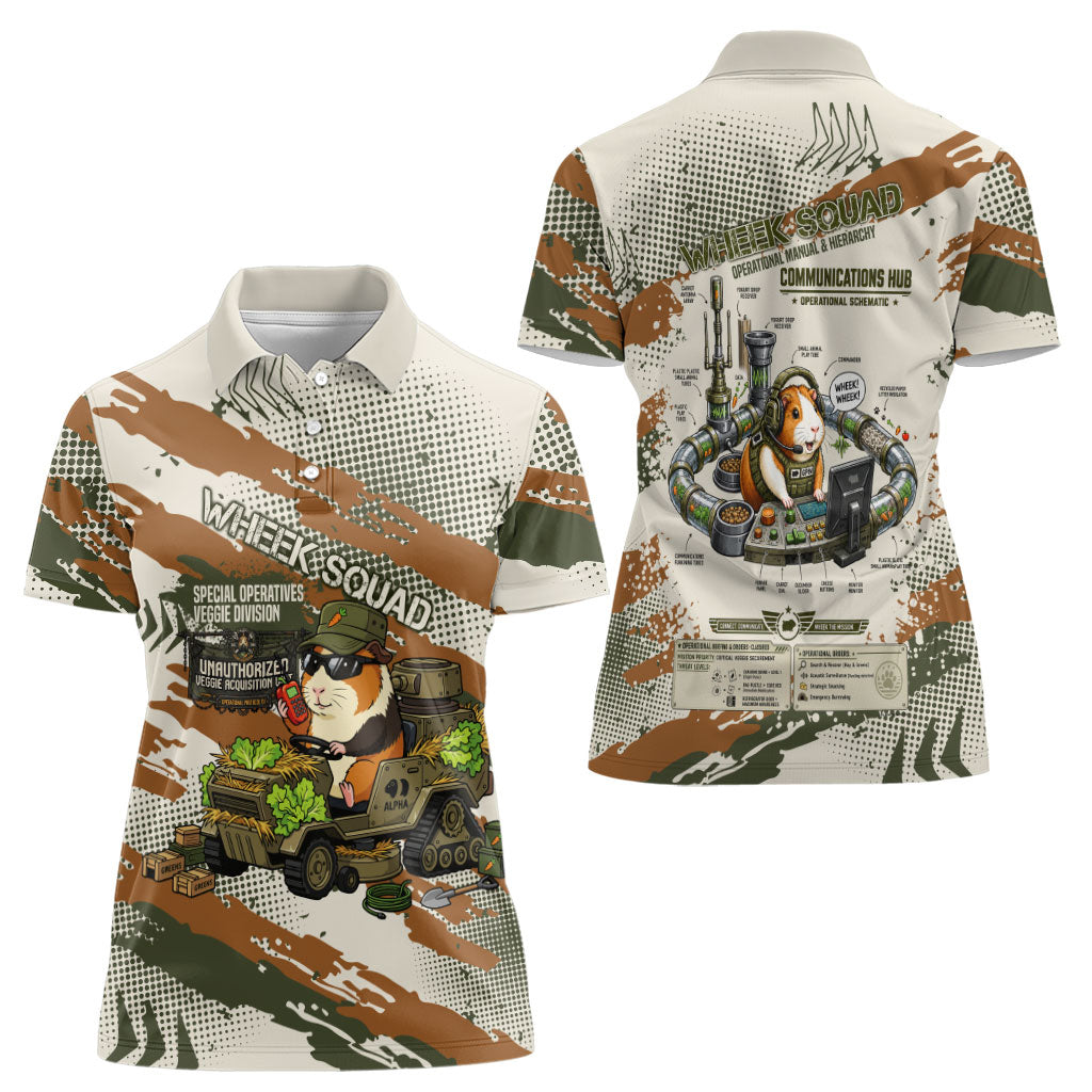 Wheek Squad Guinea Pig Women Polo Shirt Funny Military Tactical Camo Veggie Division Schematic