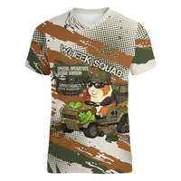 Wheek Squad Guinea Pig Women V-Neck T-Shirt Funny Military Tactical Camo Veggie Division Schematic
