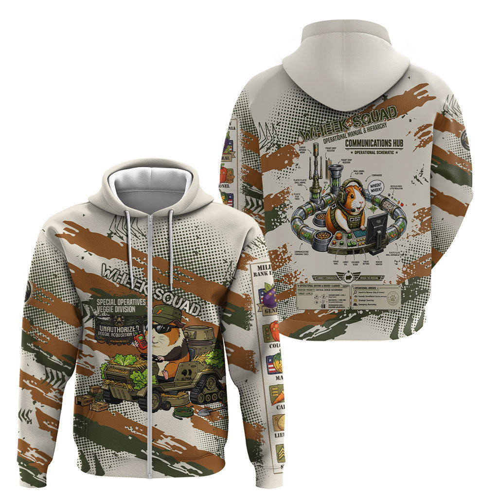 Wheek Squad Guinea Pig Zip Hoodie Funny Military Tactical Camo Veggie Division Schematic