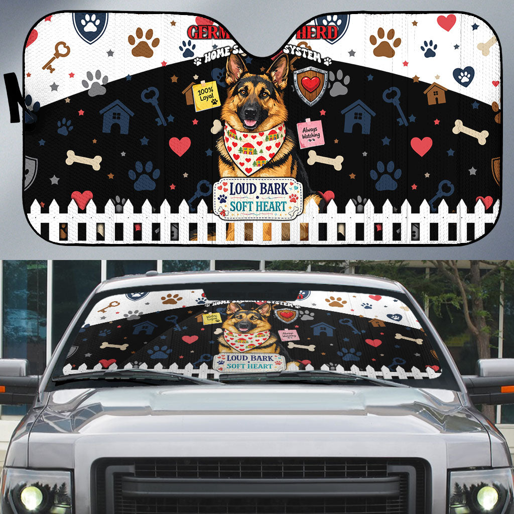 German Shepherd Home Security With A Heart Auto Sun Shade Officer Loyal Guard Dog Best Friend Mascot