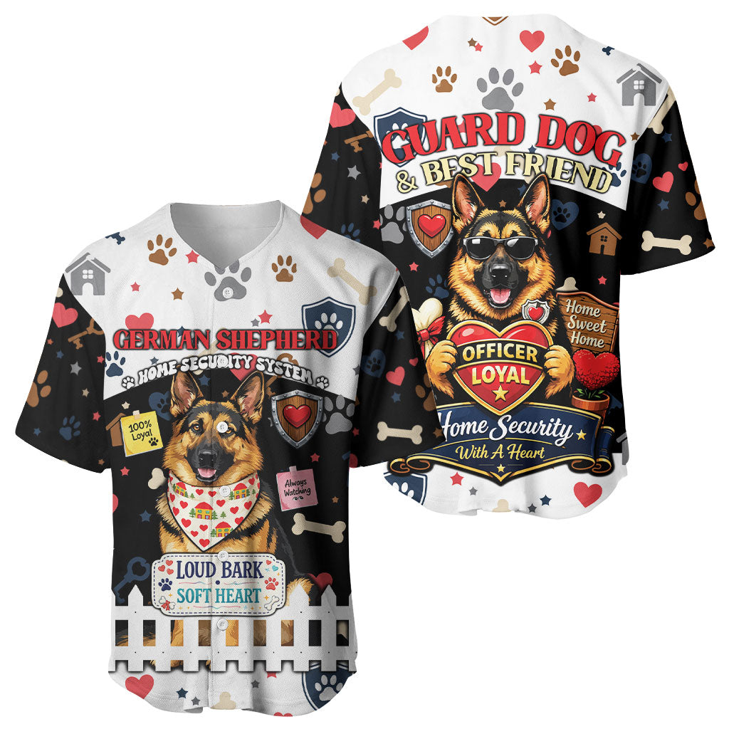 German Shepherd Home Security With A Heart Baseball Jersey Officer Loyal Guard Dog Best Friend Mascot