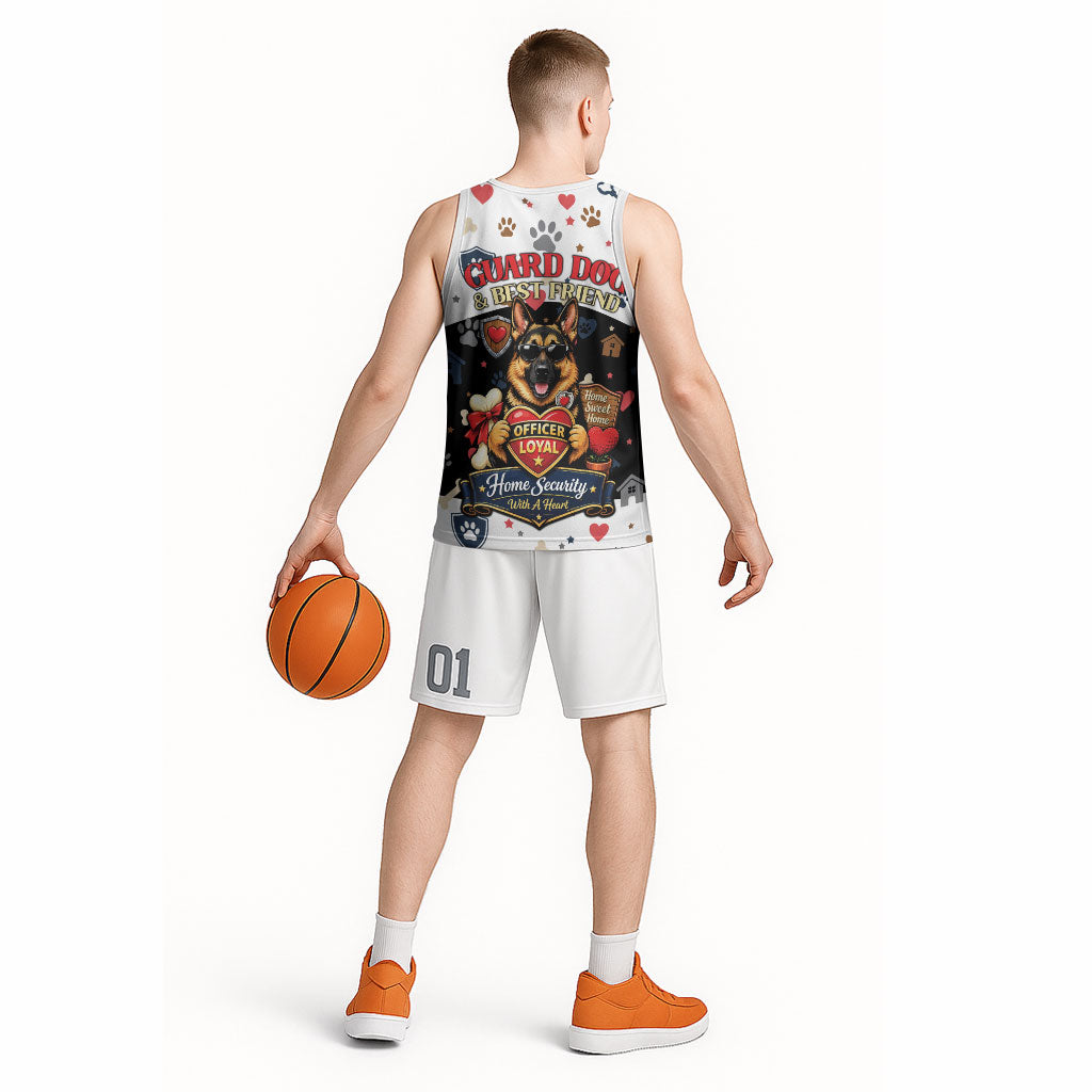 German Shepherd Home Security With A Heart Basketball Jersey Officer Loyal Guard Dog Best Friend Mascot