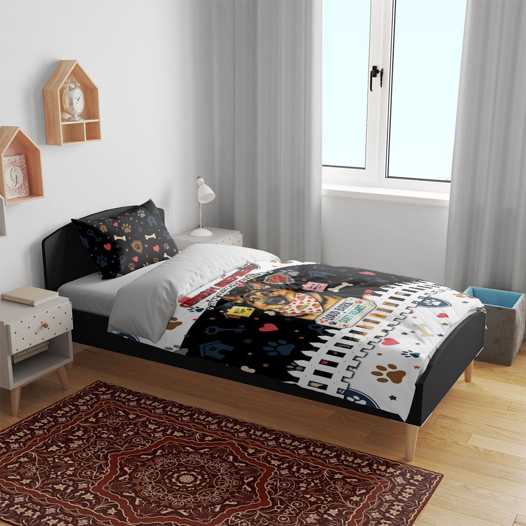 German Shepherd Home Security With A Heart Bedding Set Officer Loyal Guard Dog Best Friend Mascot