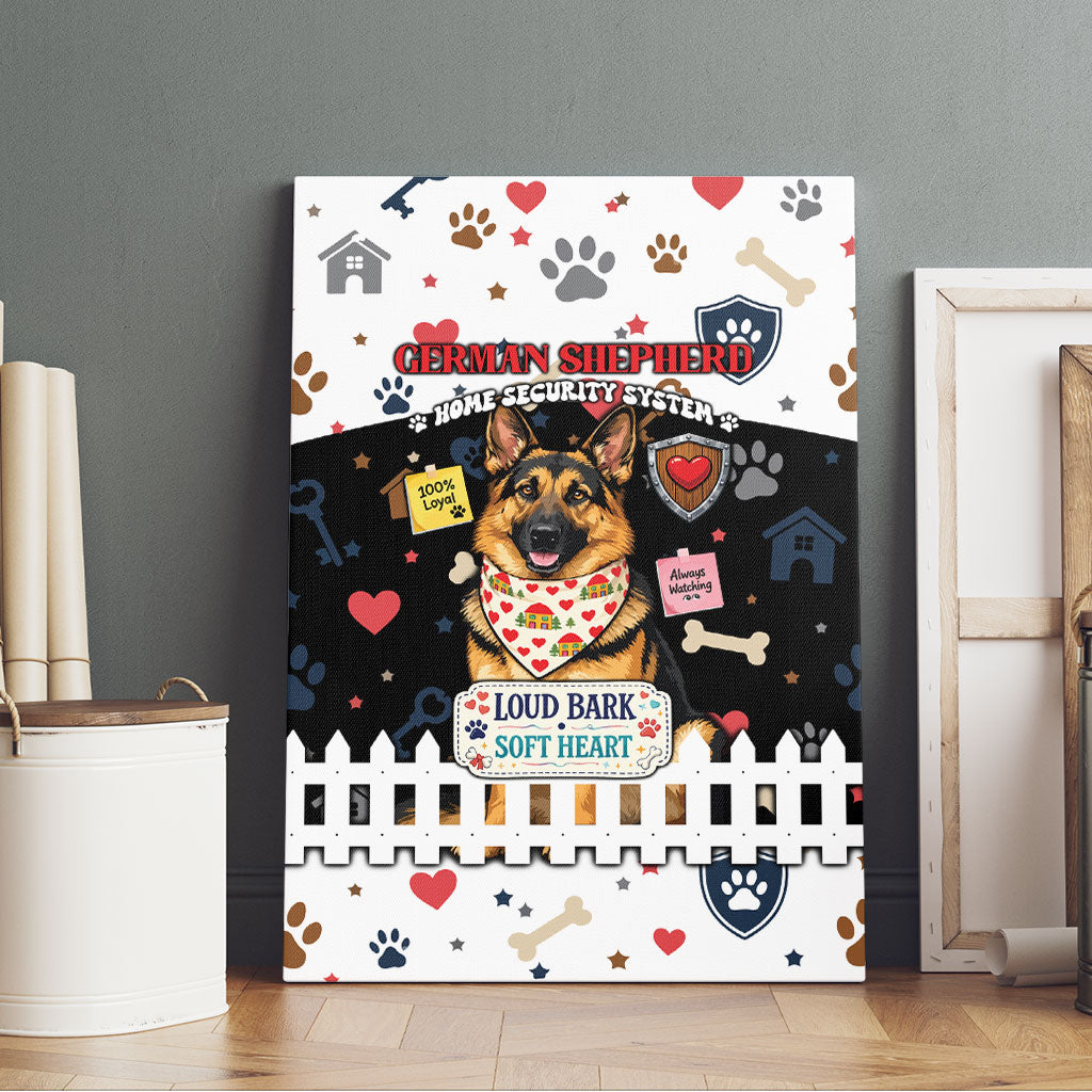 German Shepherd Home Security With A Heart Canvas Wall Art Officer Loyal Guard Dog Best Friend Mascot